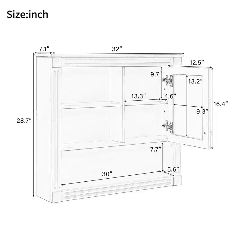 Armadietto a specchio da bagno a muro da 32" con 4 ripiani e vano portaoggetti