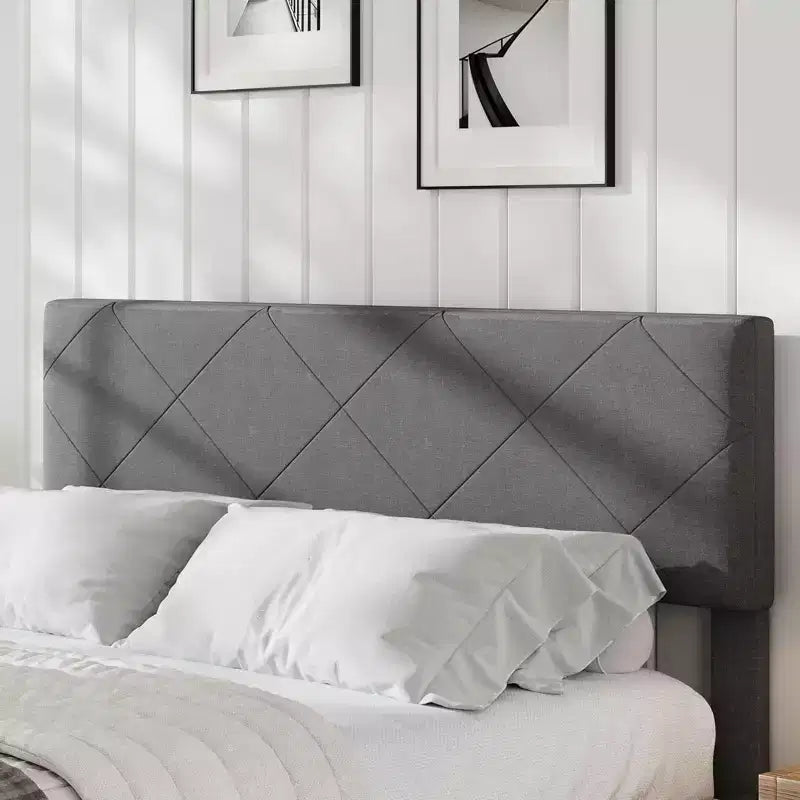 Struttura Letto con Testiera Imbottita, Rete a Doghe in Legno, Montaggio Facile, Nessuna Molla Richiesta e Silenzioso, Grigio Scuro
