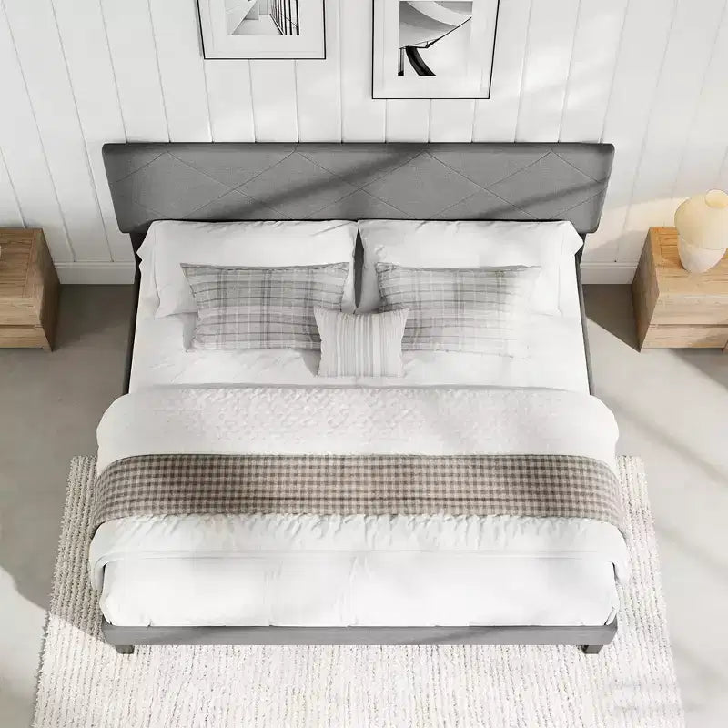 Struttura Letto con Testiera Imbottita, Rete a Doghe in Legno, Montaggio Facile, Nessuna Molla Richiesta e Silenzioso, Grigio Scuro