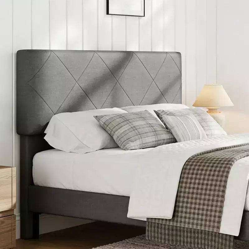 Struttura Letto con Testiera Imbottita, Rete a Doghe in Legno, Montaggio Facile, Nessuna Molla Richiesta e Silenzioso, Grigio Scuro