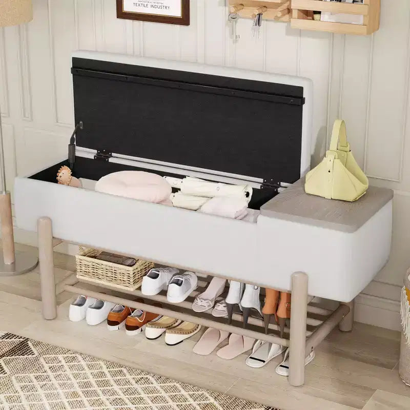 Panca contenitore imbottita stile rustico con scomparto segreto – Naturale