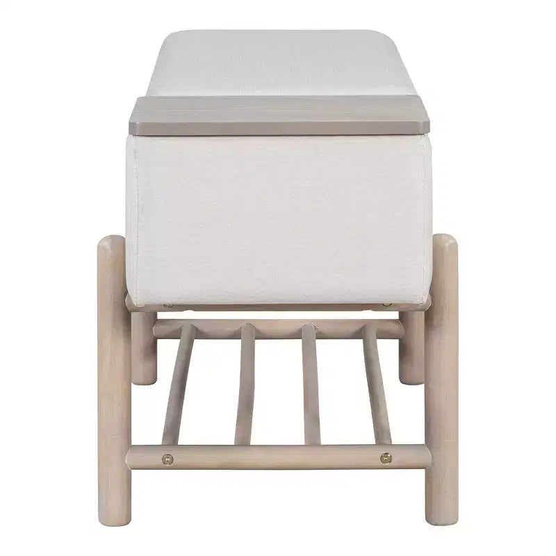 Panca contenitore imbottita stile rustico con scomparto segreto – Naturale