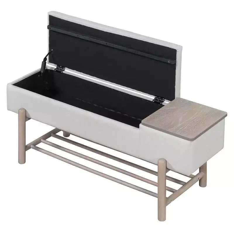 Panca contenitore imbottita stile rustico con scomparto segreto – Naturale