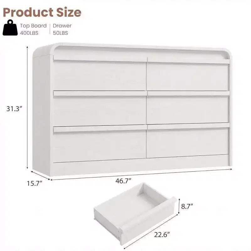 Credenza moderna ad arco con 6 cassetti per tavolo da pranzo, design a bordo curvo, mobile autoportante, per sala da pranzo, camera da letto, soggiorno