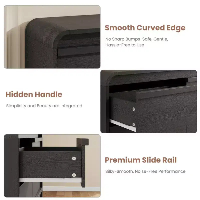 Credenza moderna ad arco con 6 cassetti per tavolo da pranzo, design a bordo curvo, mobile autoportante, per sala da pranzo, camera da letto, soggiorno