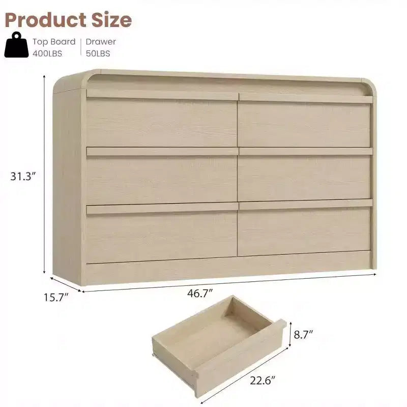Credenza moderna ad arco con 6 cassetti per tavolo da pranzo, design a bordo curvo, mobile autoportante, per sala da pranzo, camera da letto, soggiorno