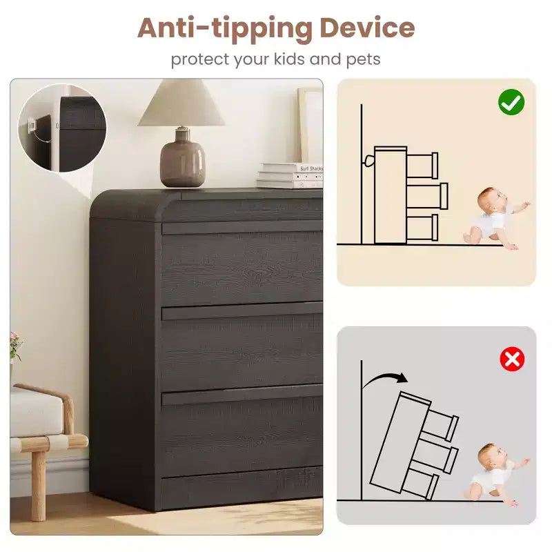 Credenza moderna ad arco con 6 cassetti per tavolo da pranzo, design a bordo curvo, mobile autoportante, per sala da pranzo, camera da letto, soggiorno