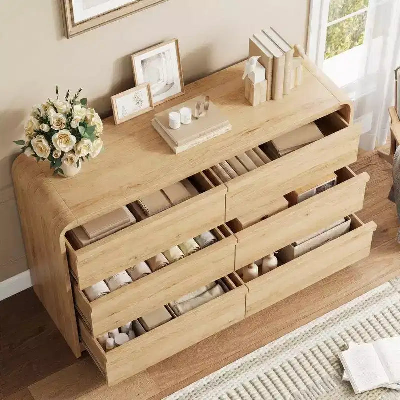 Credenza moderna ad arco con 6 cassetti per tavolo da pranzo, design a bordo curvo, mobile autoportante, per sala da pranzo, camera da letto, soggiorno