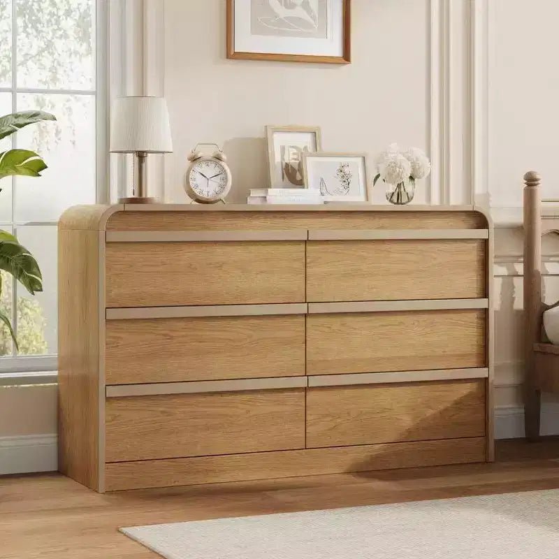 Credenza moderna ad arco con 6 cassetti per tavolo da pranzo, design a bordo curvo, mobile autoportante, per sala da pranzo, camera da letto, soggiorno