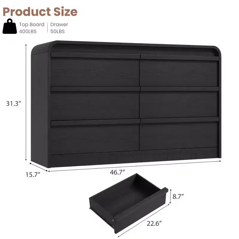 Credenza moderna ad arco con 6 cassetti per tavolo da pranzo, design a bordo curvo, mobile autoportante, per sala da pranzo, camera da letto, soggiorno