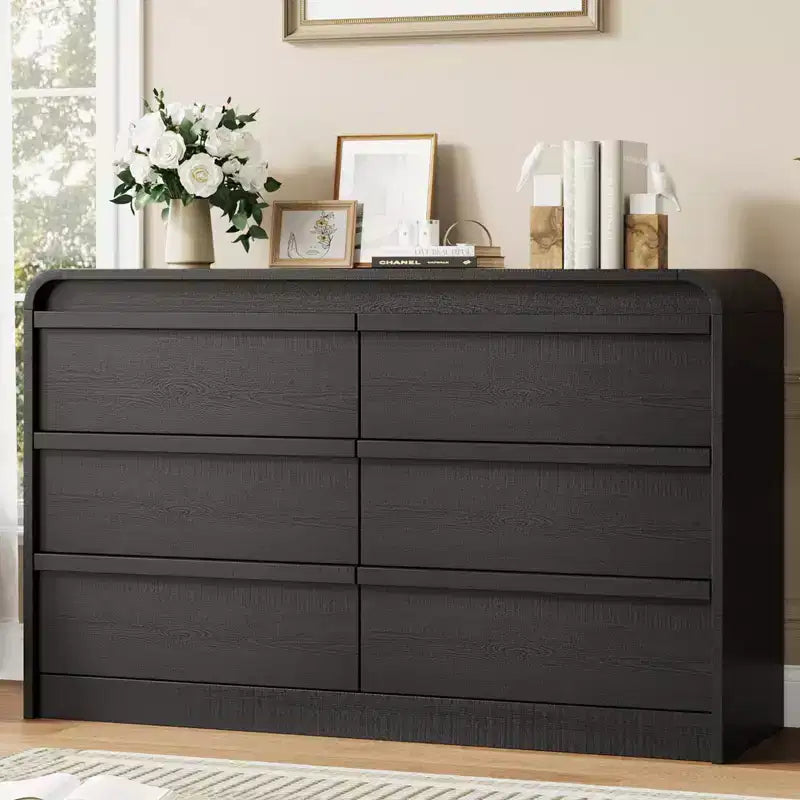 Credenza moderna ad arco con 6 cassetti per tavolo da pranzo, design a bordo curvo, mobile autoportante, per sala da pranzo, camera da letto, soggiorno