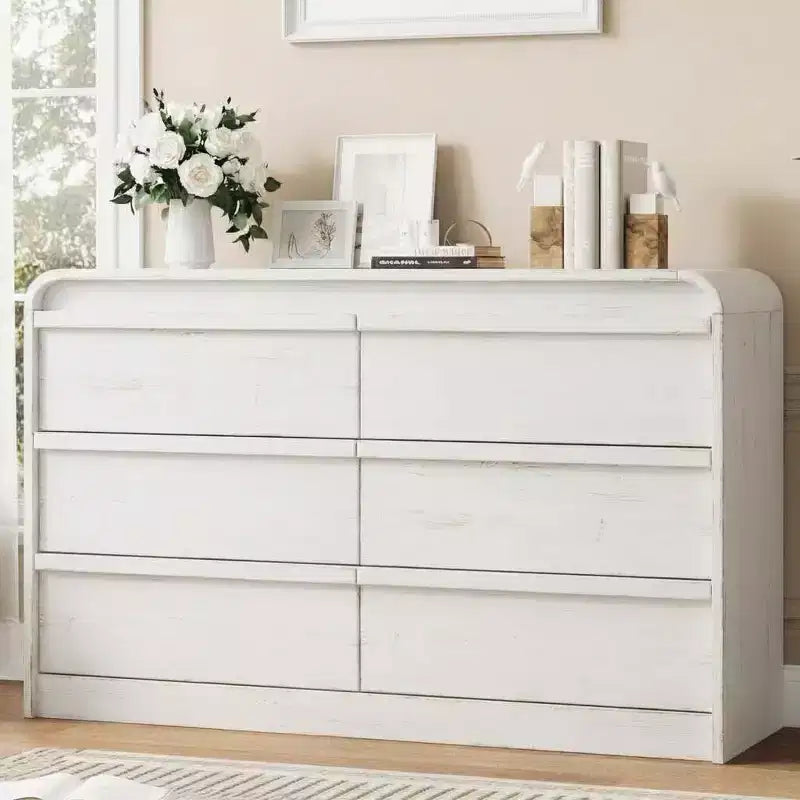 Credenza moderna ad arco con 6 cassetti per tavolo da pranzo, design a bordo curvo, mobile autoportante, per sala da pranzo, camera da letto, soggiorno