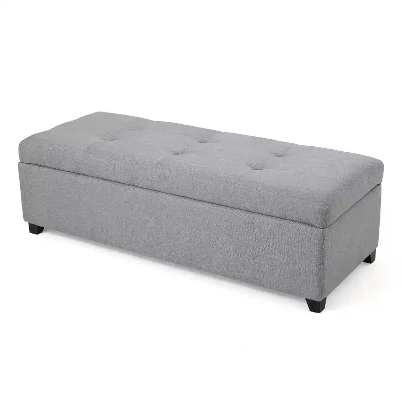 Panca Pouf Contenitore Grigio con Coperchio Trapuntato e Spazio Nascosto