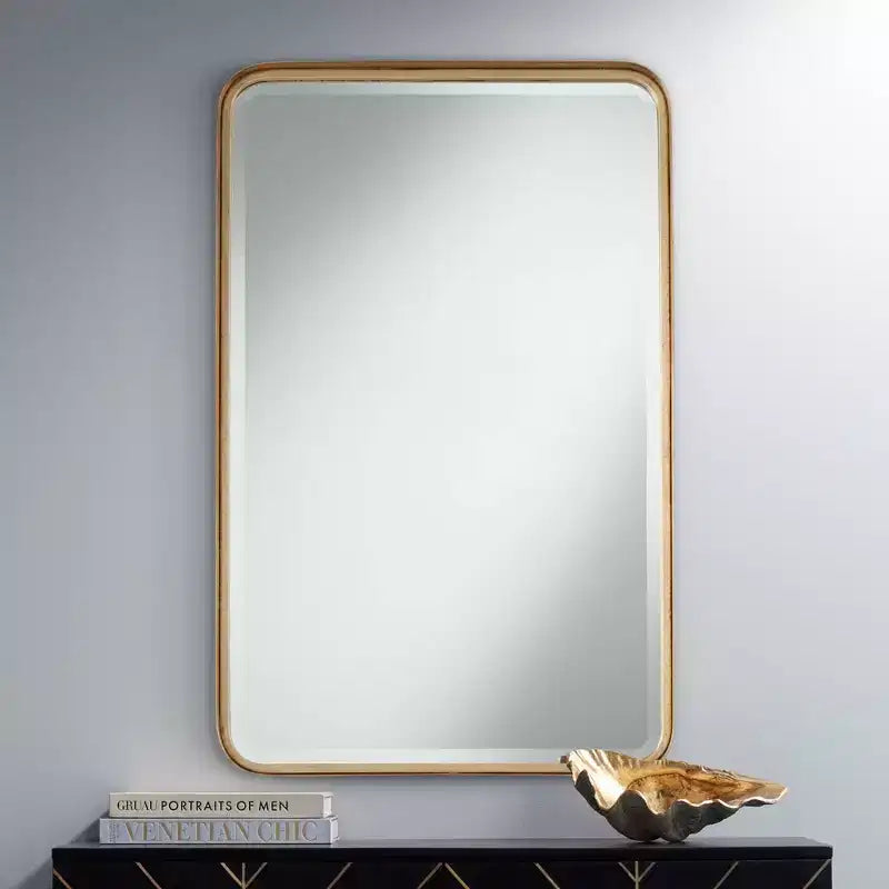Specchio da parete rettangolare con cornice in ferro dorato – 38x24 pollici