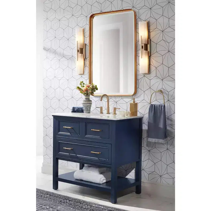 Specchio da parete rettangolare con cornice in ferro dorato – 38x24 pollici