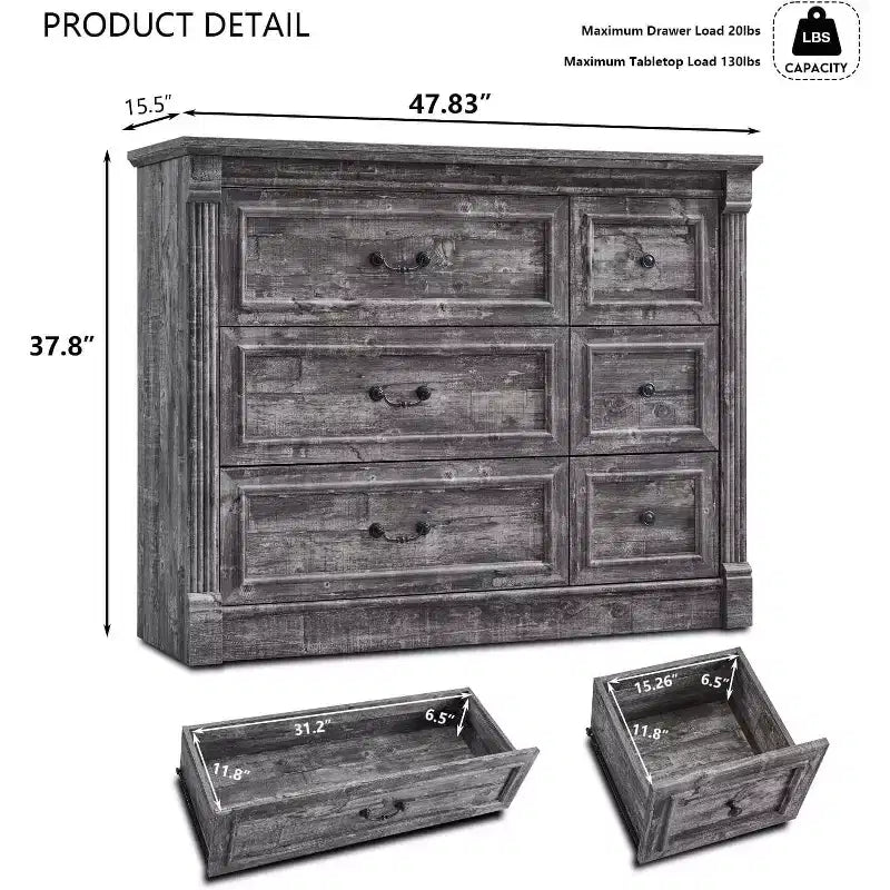 Cassettiera rustica a 6 cassetti con decorazioni a colonna romana – 3 colori