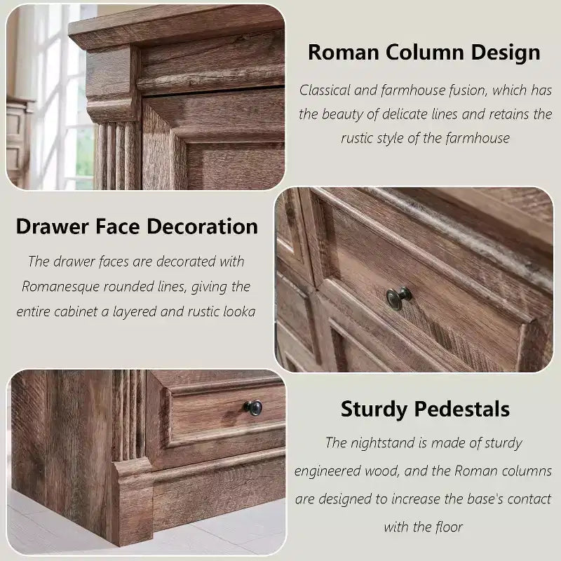 Cassettiera rustica a 6 cassetti con decorazioni a colonna romana – 3 colori