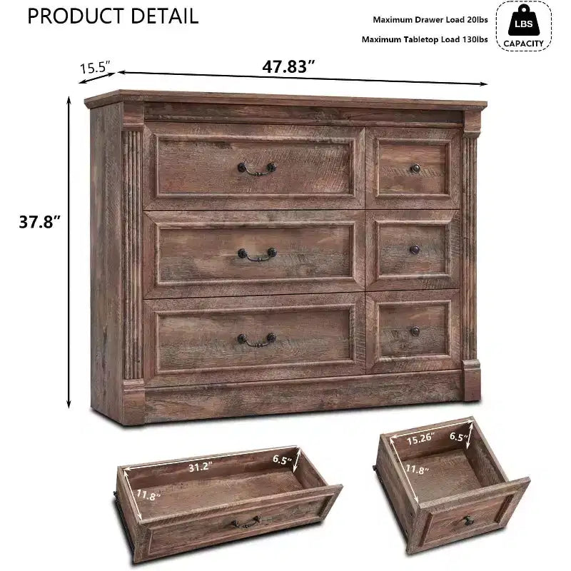 Cassettiera rustica a 6 cassetti con decorazioni a colonna romana – 3 colori